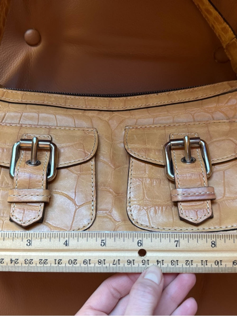 Vintage Dooney & Bourke Croc-Embossed Leather Shoulder Bag – Mustard - Picture 4 of 11
